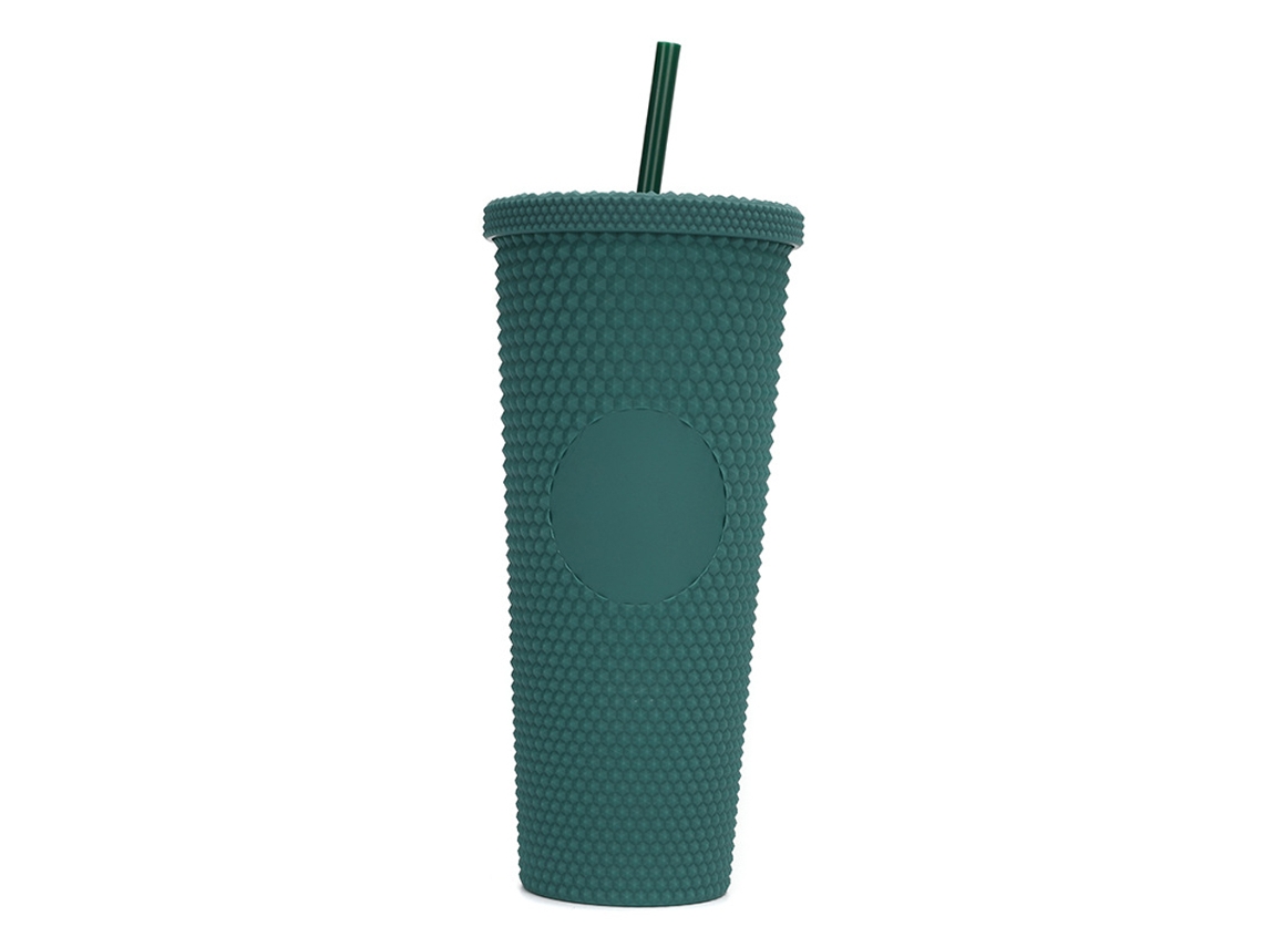 Vaso de plástico de 710 ml con tapa y pajita, vaso reutilizable para café helado y batidos JEIIBRZUI