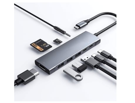 Usb C Hub 9 en 1 Adaptador con 4K Hdmi 100W Entrega de energía 3 Puertos 3.0 Lectores de tarjetas SD/MicroSD,