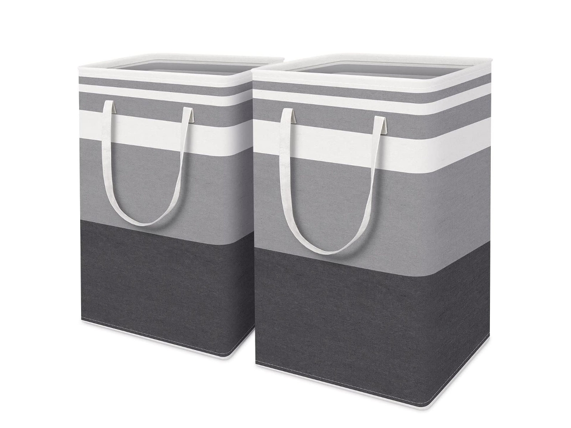 Cesto grande para ropa sucia, con revestimiento impermeable, de pie y cesta alta plegable para uso familiar y en dormitorios, gris degradado (2 piezas)
