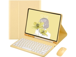 Funda con teclado para iPad 9 (2021), iPad 8 (10,2 pulgadas), iPad 7 (Air 3 Pro) y iPad 10,5 (10,5 pulgadas), con ratón, teclas redondas retro de colores, funda con teclado extraíble.