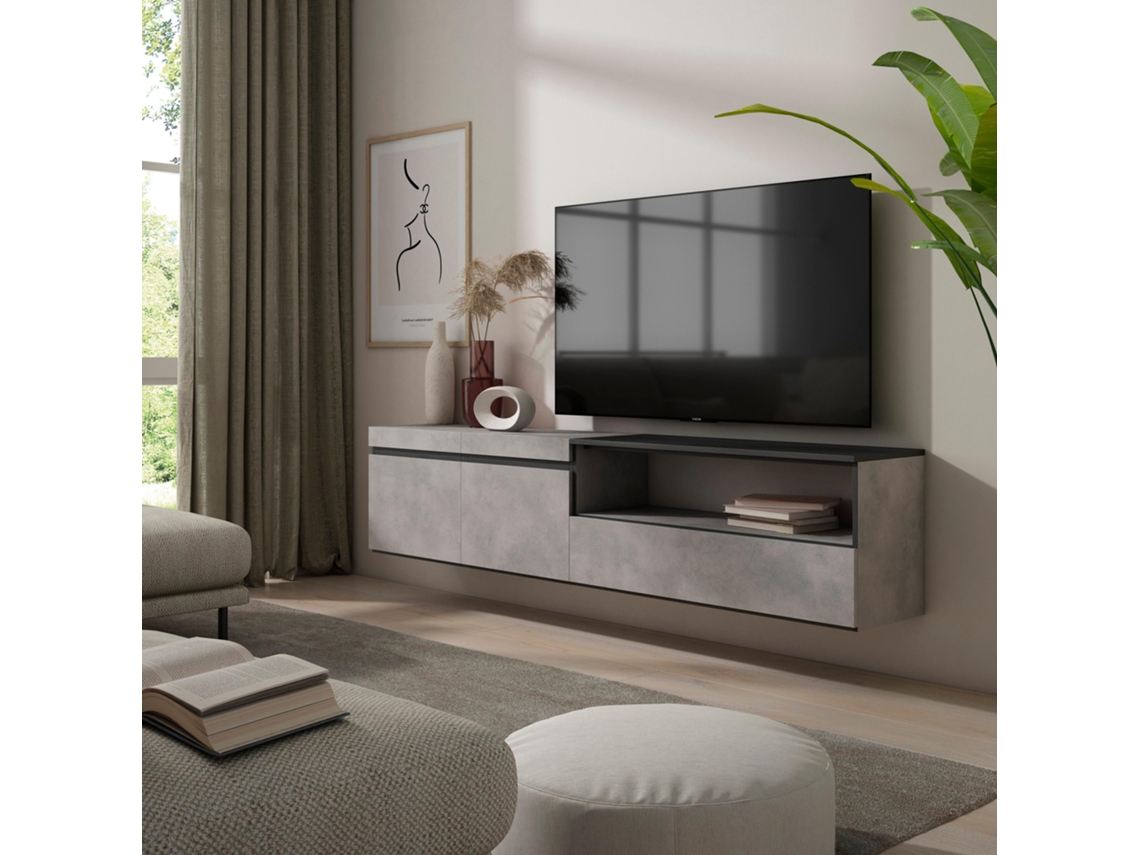 Mueble TV, Televisión, 200x45x35cm, Para TV hasta 80, Chimenea eléctrica