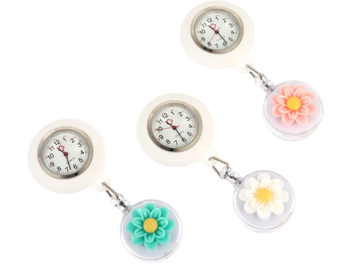 3 Piezas Relojes Enfermera Retractiles Silicona Diseño Floral Seguro Ligero Regalo Mujeres