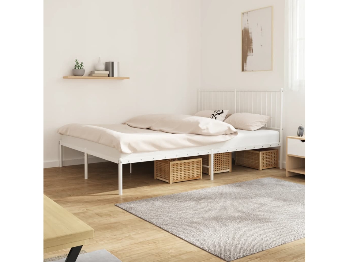 Estructura Cama Sin Colchón Con Cabecero Metal Blanco 160x200cm