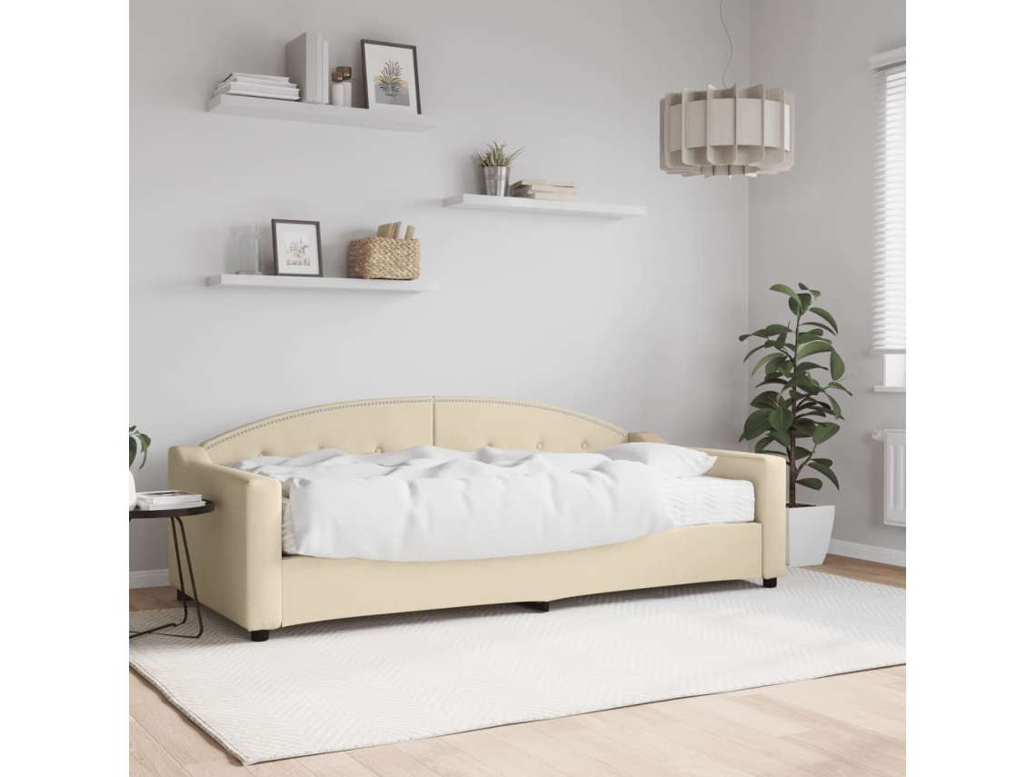 Sofá Cama Con Colchón Tela Crema 90x200 Cm