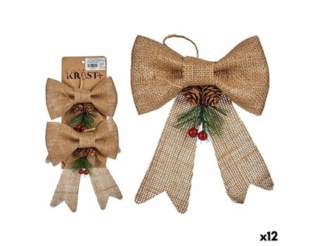 Set Adornos de Navidad Lazo Marrón Rojo Verde Fibra natural 14 x 3 x 19 cm (12 Unidades)