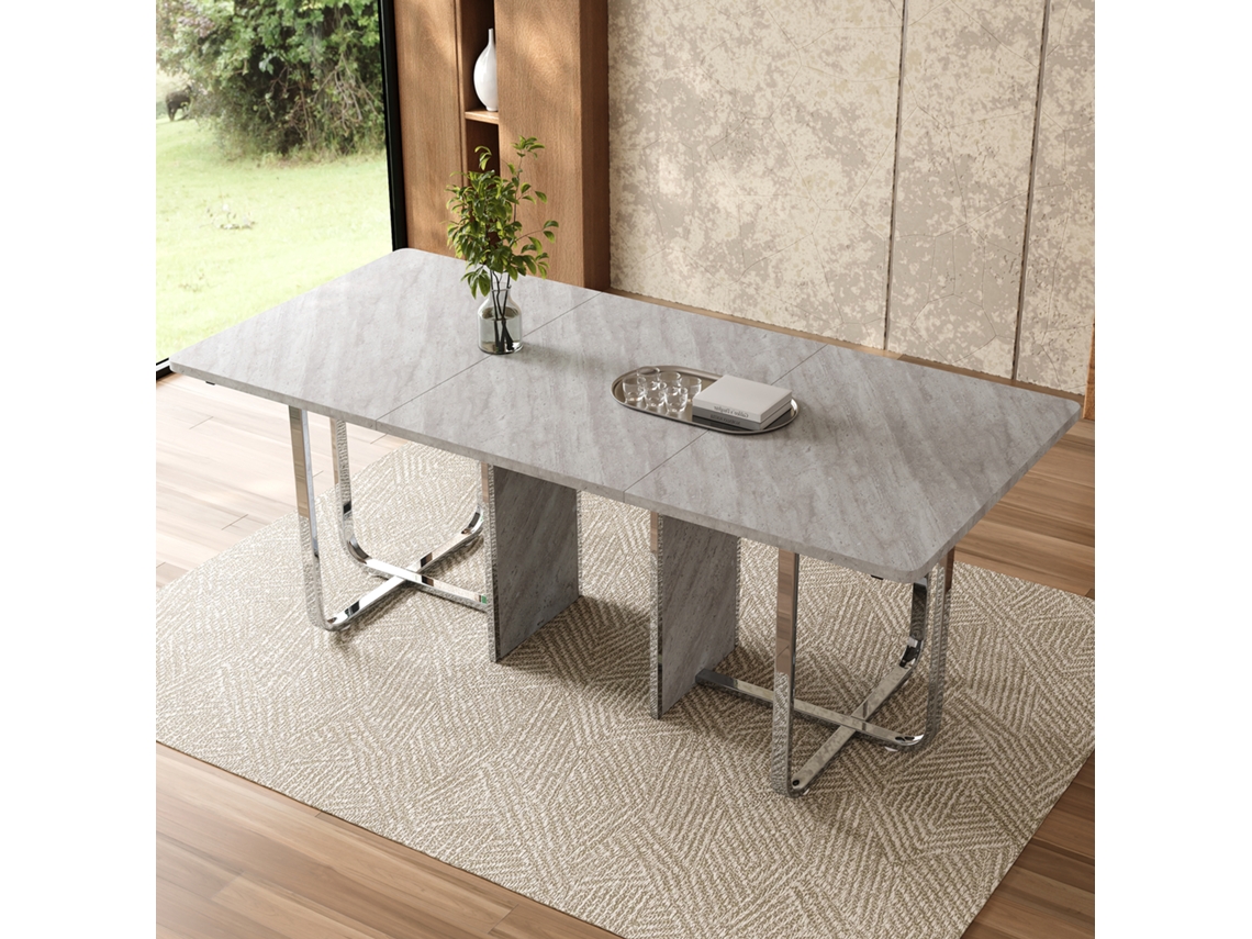 Mesa De 180x80x75cm, Gris Plata, 6 Piezas