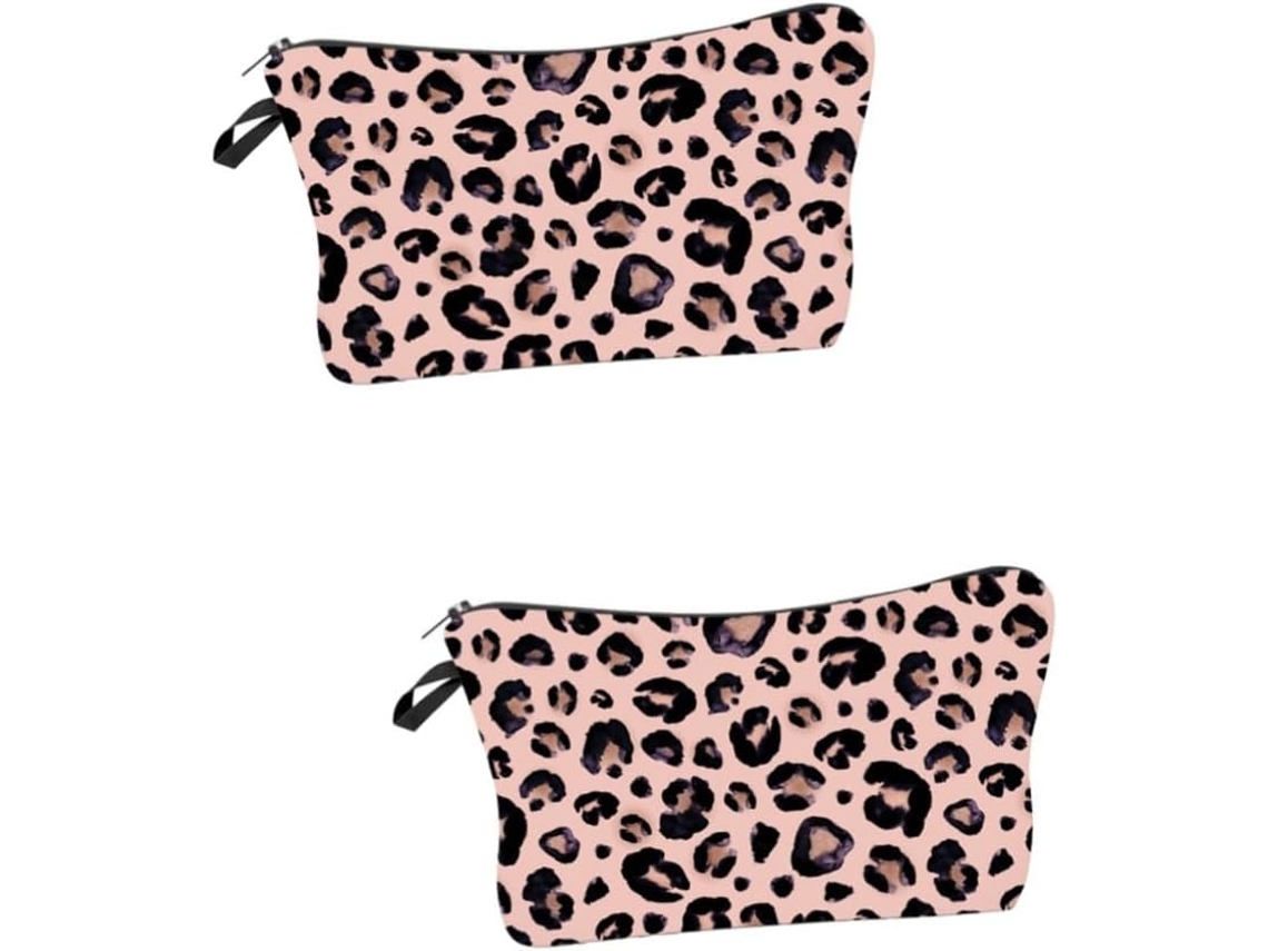 Neceser De Viaje De 2 Piezas Con Estampado De Leopardo, Ideal Para Aseo Personal, Maquillaje, Bolso De Mano Y Cosméticos.