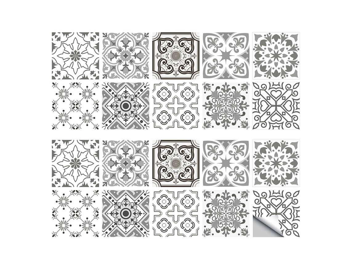 2 juegos de pegatinas con patrón de azulejos grises retro para mesa de cocina, decoración de pared impermeable