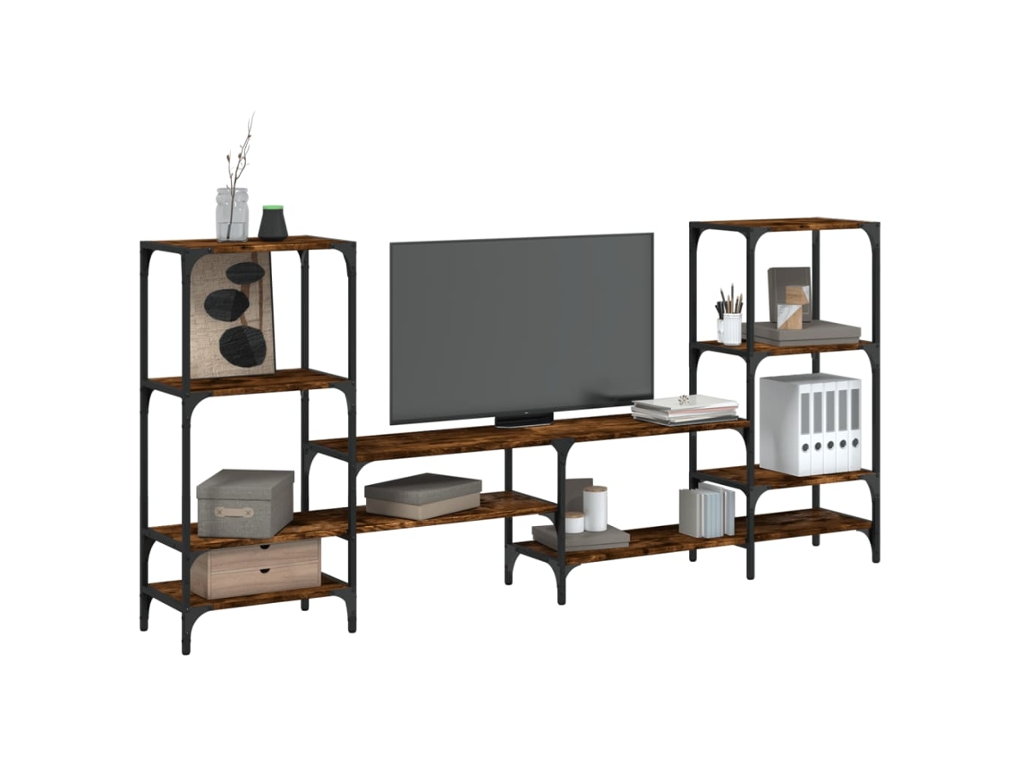 Mueble de TV madera ingeniería roble ahumado 206,5x28,5x95 cm