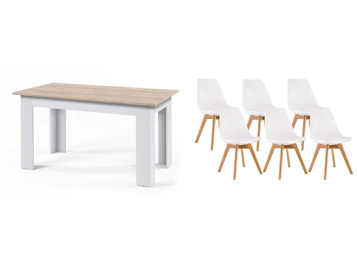 Pack Mesa Fija de Comedor o Cocina Blanco y Cambria 6 Sillas Nordic Blanco SALDOSYSTOCKS
