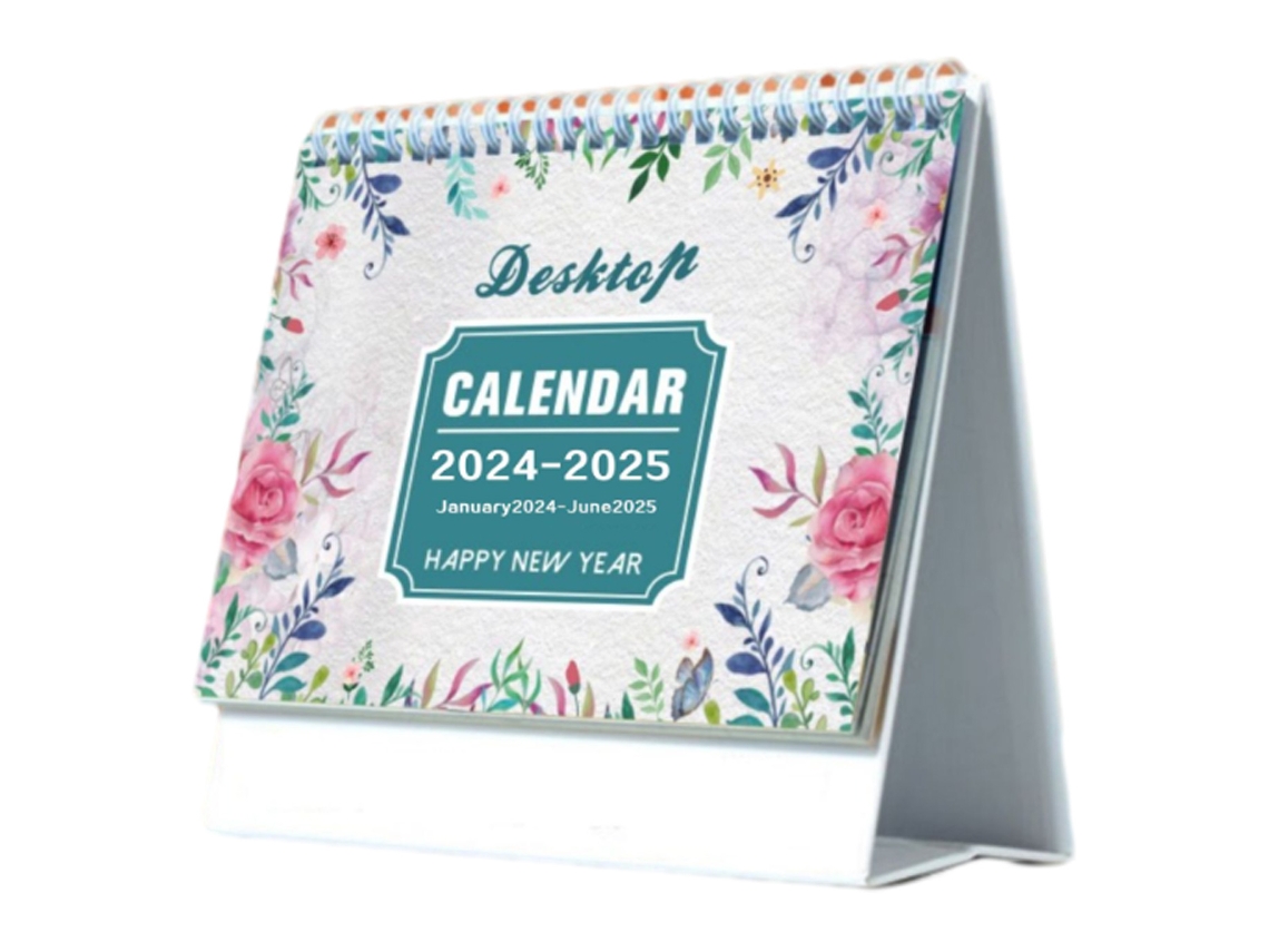 Calendario de escritorio 2024-2025, de enero de 2024 a junio de 2025, con soporte, tapa metálica y calendario de doble cara para el hogar, la oficina y la escuela.