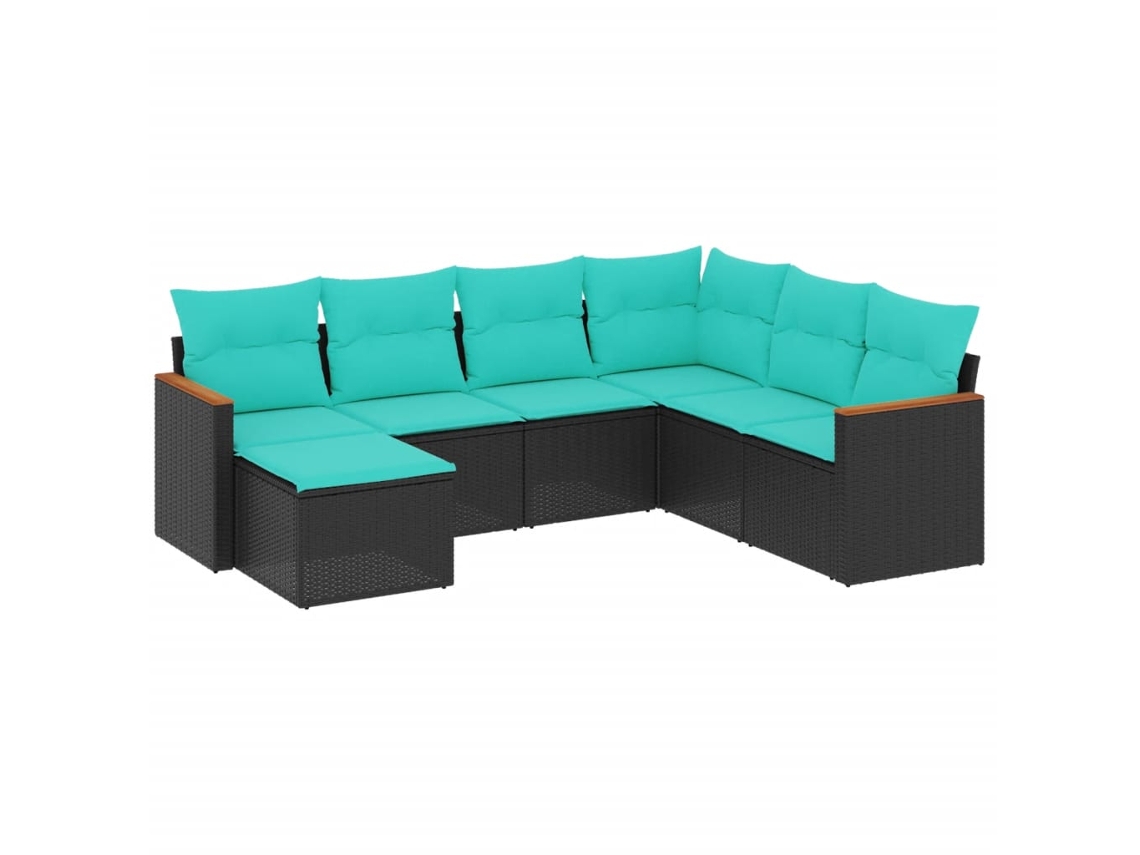 Conjunto de sofá de jardín de 7 piezas con cojines, ratán negro. EXCLUSIVO DE MAISON.