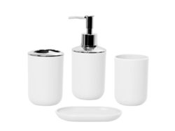 2026-set De 4 Accesorios De Baño Plástico, Portaescobillas, Vaso, Dispensador De Jabón, Plato De Jabón, Decoración De Baño Rústico (blanco)