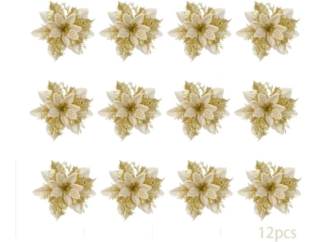 24 piezas de flores de Navidad, flores de Navidad artificiales, árbol de Navidad con purpurina, flores artificiales de Navidad, Navidad con purpuri...