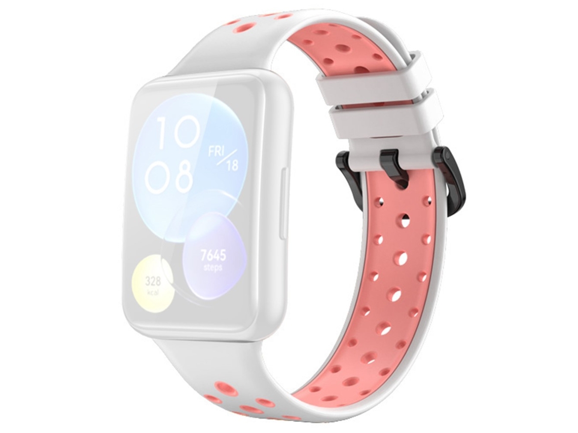 Correa de Silicona dos colores liberación rápida para Huawei Watch Fit 2 - blanco/rosa