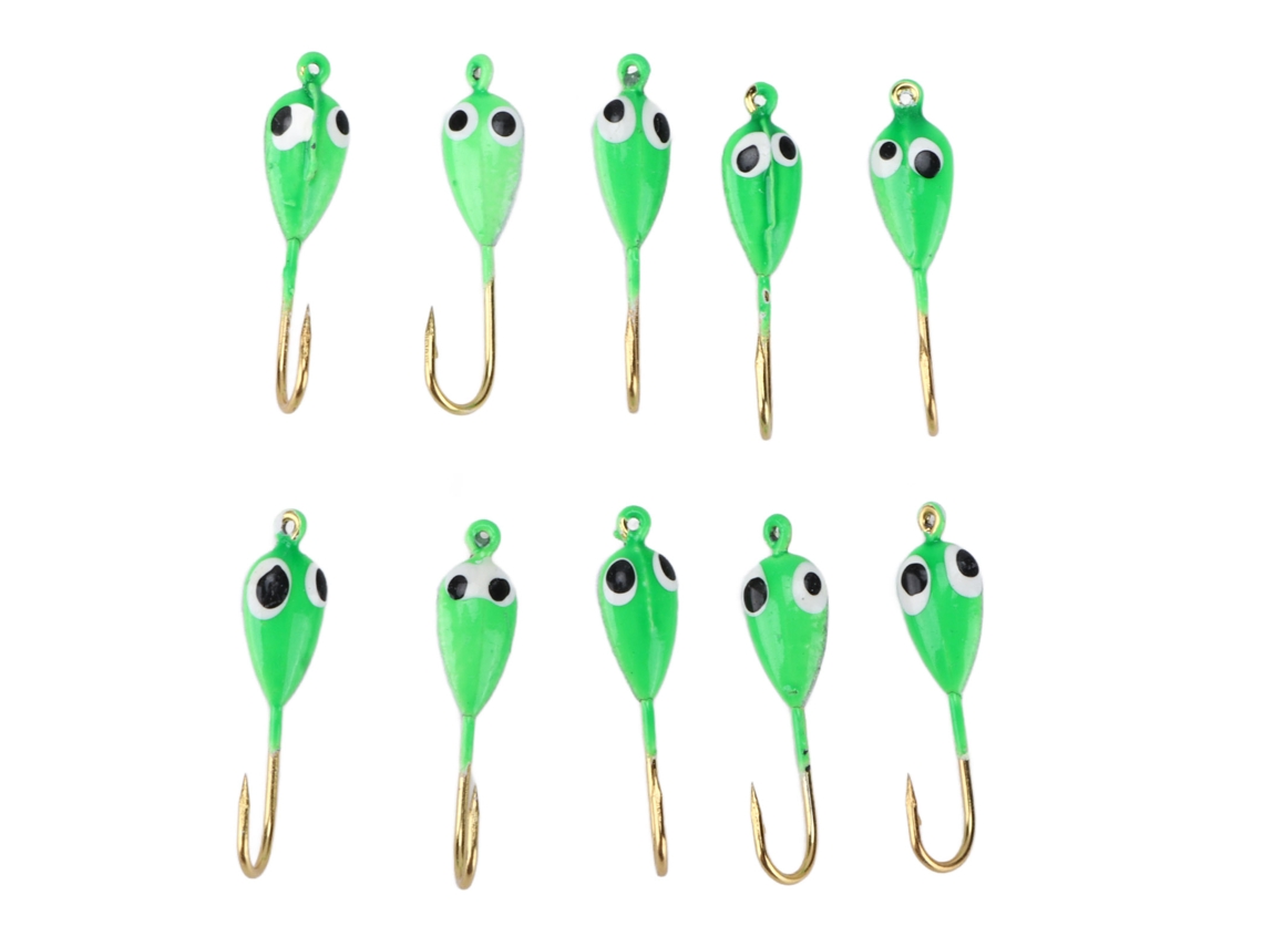 10 Piezas Jig Para Pesca De Hielo Con Anzuelo Barbado Lures De Invierno Forma De Rana Mini Accesorios Verdes