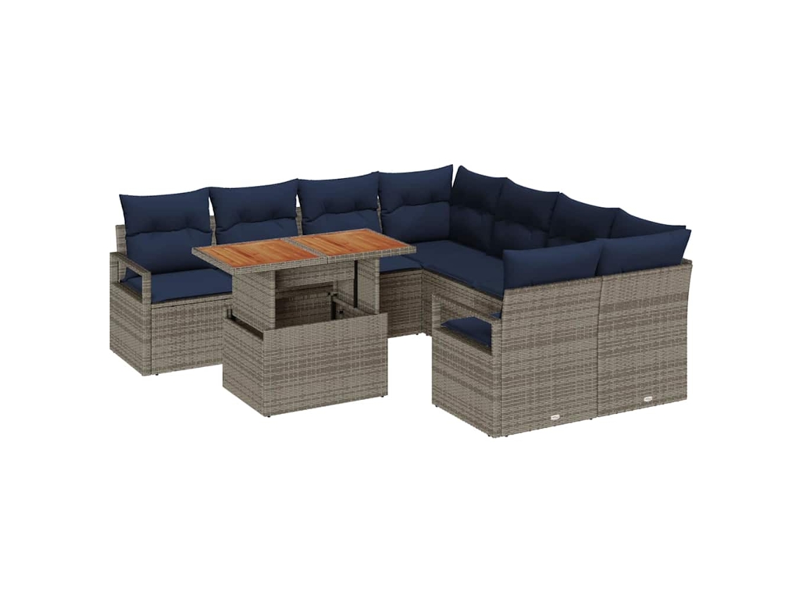 Maison Exclusive - Conjunto De Comedor De Jardín Con Cojín 9 Pcs Gris Y Marino