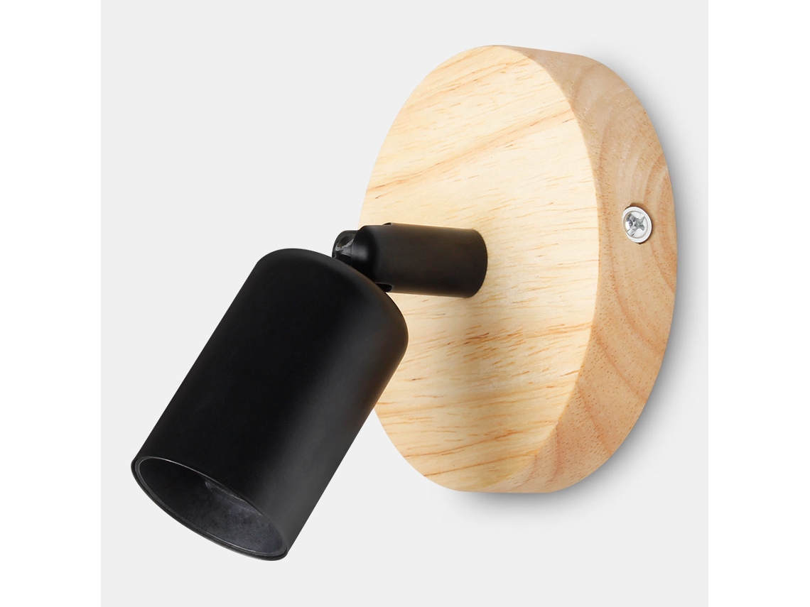 Lámpara De Pared Nórdica Retro De Madera (7 W, 3000 K, Negra) E27, Estilo Loft