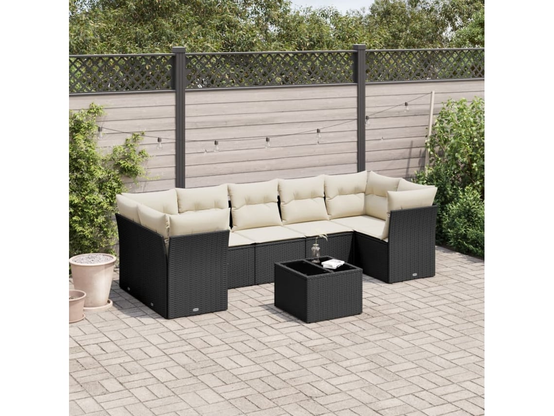 Conjunto de sofá de jardín de 8 piezas con cojines en mimbre sintético negro de DKD Home Decor