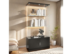 Vitrina de cristal de 164 x 79 x 35 cm con 3 estantes LED y puertas dobles, color negro Rosahqnda Vitrina para salón