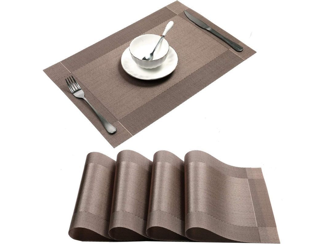 2026-41267-manteles De Mesa De Vinilo Tejido Antideslizante Lavables, Set De 4 (champán)