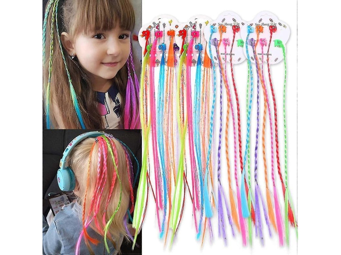 2026-24 Extensiones De Pelo Para Niños Con Pinza Trenzas Neón Clip-on De Nylon Calidad Alta 32cm