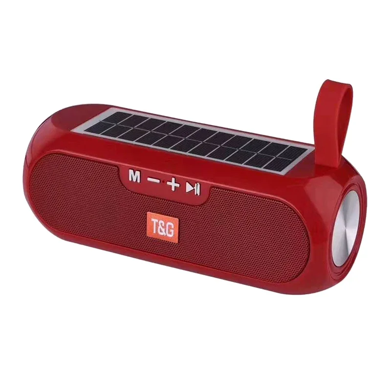 (rojo) Altavoz Bluetooth Inalámbrico Portátil Con Energía Solar, Subwoofer Para Exteriores