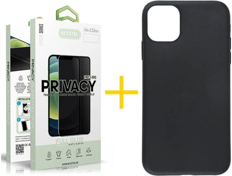 Carcasa + 1 Protector de Vidrio Anti-Spy iPhone 13 Pro ACCETEL Silicona Liso Negro