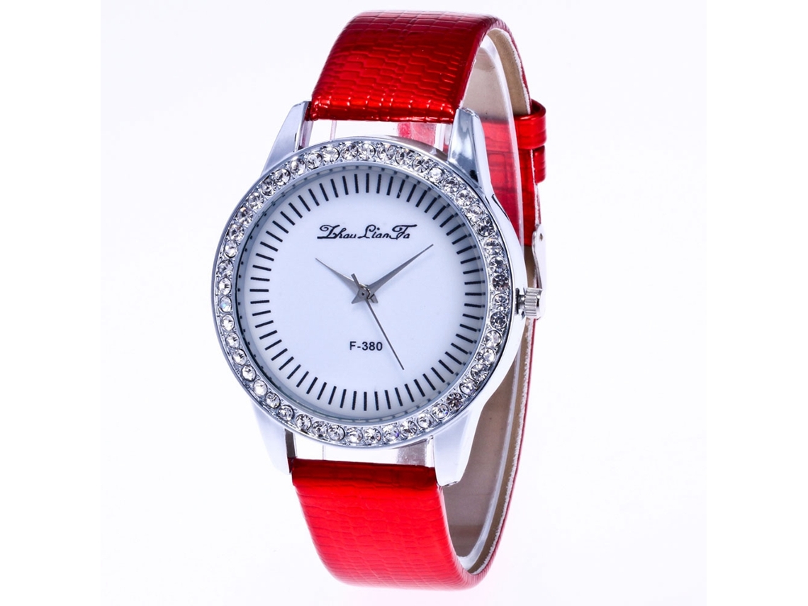 Reloj De Cuarzo Con Correa De Cuero Pu Moda Dial Redondo Para Estudiantes Rojo