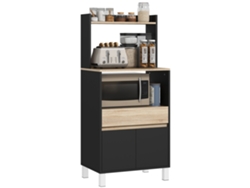 Mueble Para Microondas, Aparador De Cocina Con Armario, Cajón Y Estante Superior, 60 X 40 X 131 Cm, Roble Y Negro.