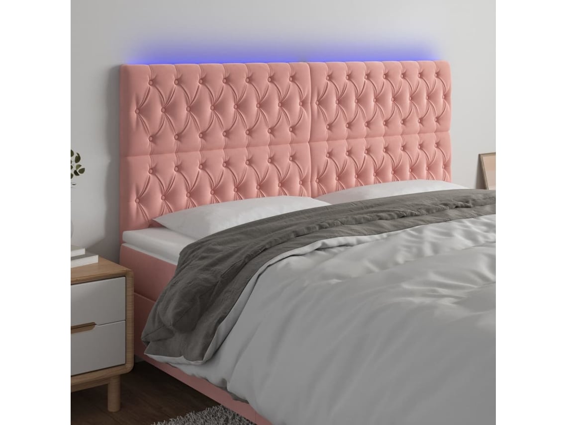 Cabecero Con Luces Led Terciopelo Rosa 200x7x118/128 Cm