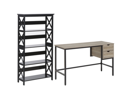 Conjunto de mobiliario de oficina negro/madera clara FOSTER/GRANT
