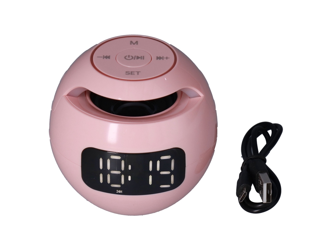 Reloj Despertador Bluetooth 5.0 Con Altavoz Multifuncional, Portátil, Con Forma De Bola, Recargable, Para Dormitorio/oficina, Rosa G90s