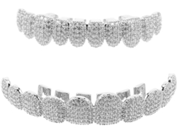 Parrillas Dentales De Cristal Plateado Para Hombres Y Mujeres, Corona Completa Con Brillo Deslumbrante