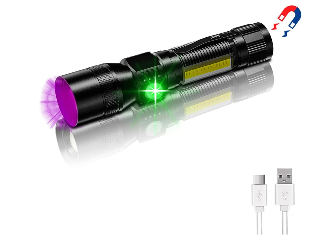 Linterna Con Luz Lateral Cob, Linterna Uv De 7 Modos De Lúmenes Altos, Linterna Led Portátil Ligera E Impermeable (negro)