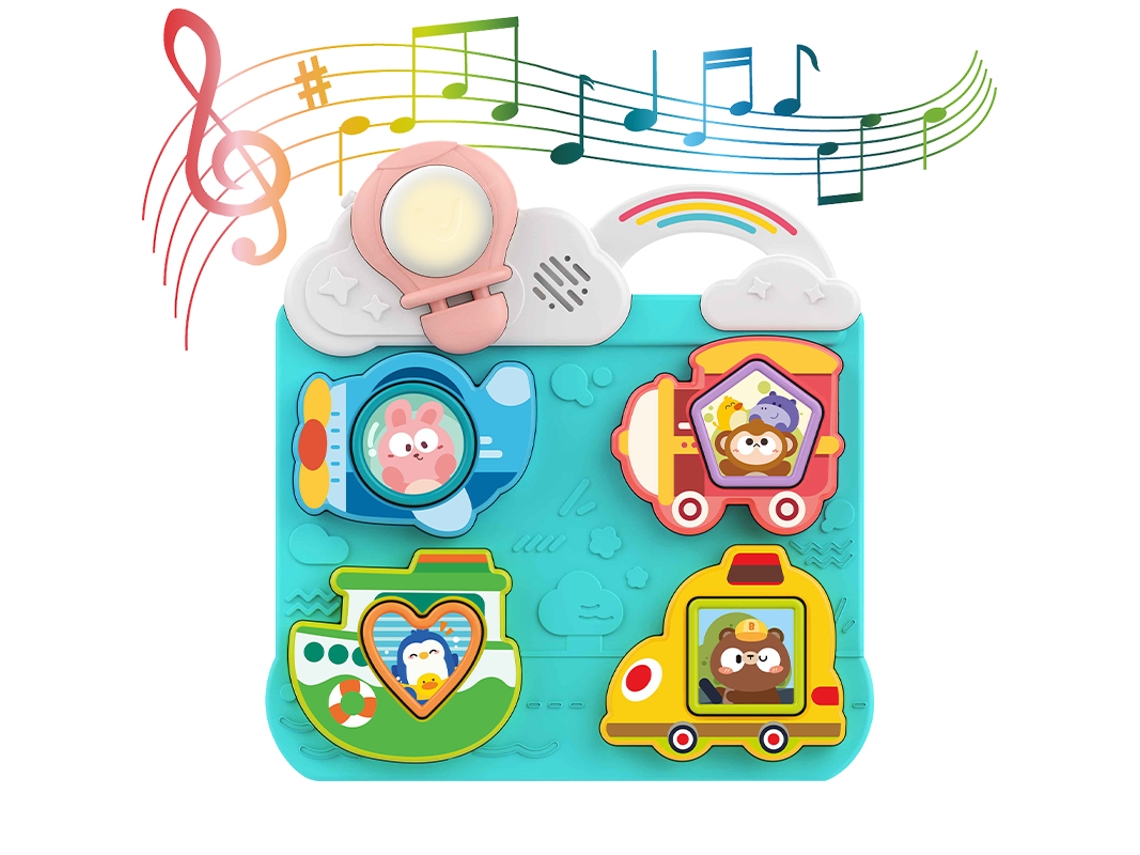 (Azul) Juego de mesa para bebés: Reconocimiento y combinación de formas, con juguete musical inteligente para entrenamiento de sonido