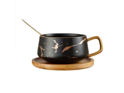 2026da-juego De Tazas De Cerámica Marmol Con Cuchara Y Plato De Madera Para Café Y Té