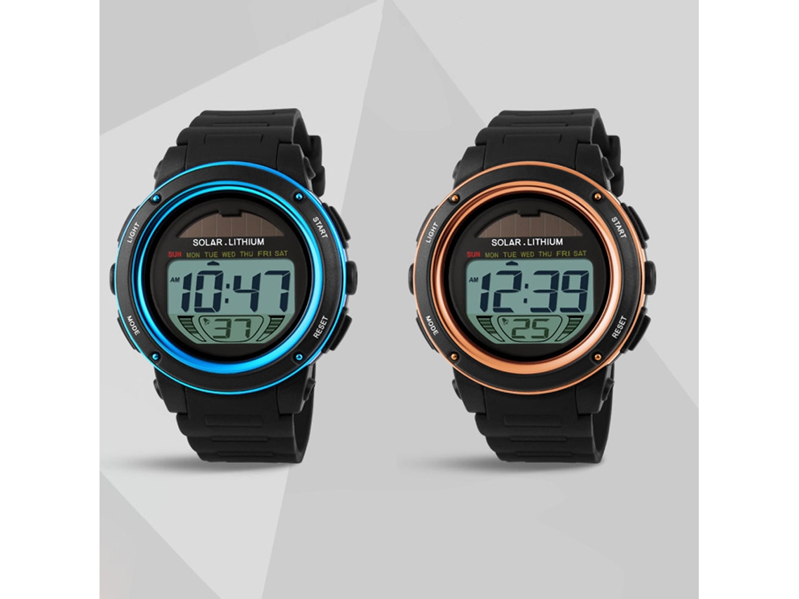 Reloj Deportivo Digital Solar Unisex 5atm Resistente Al Agua Con Cronógrafo Luz De Fondo
