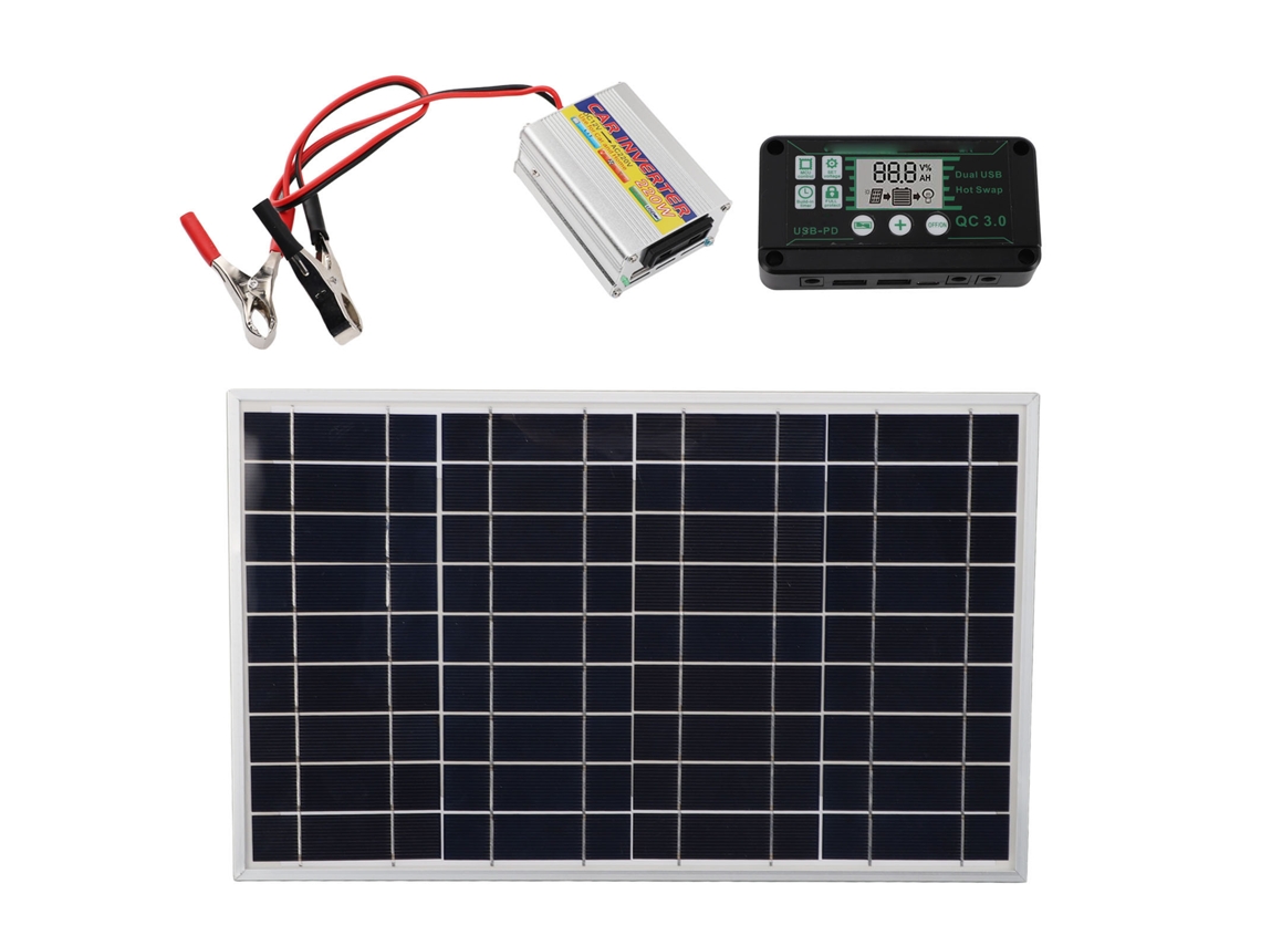 Kit de panel solar de 30 W con inversor MPPT y controlador impermeable de 220 W.