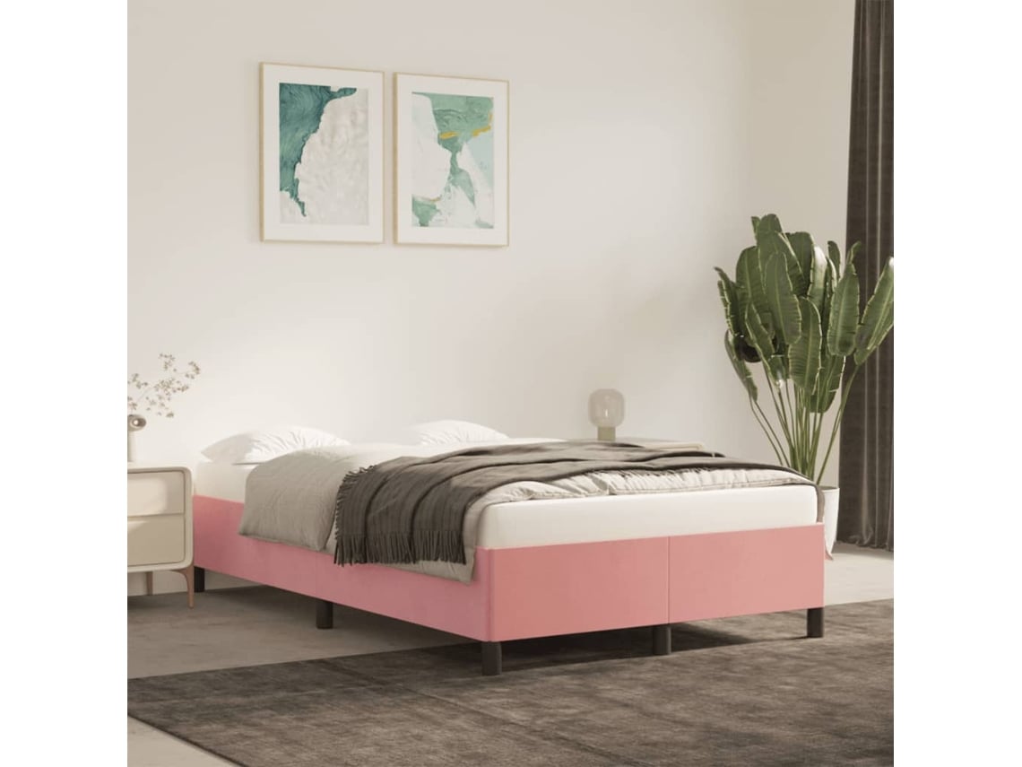 Estructura De Cama Sin Colchón Terciopelo Rosa 120x190 Cm