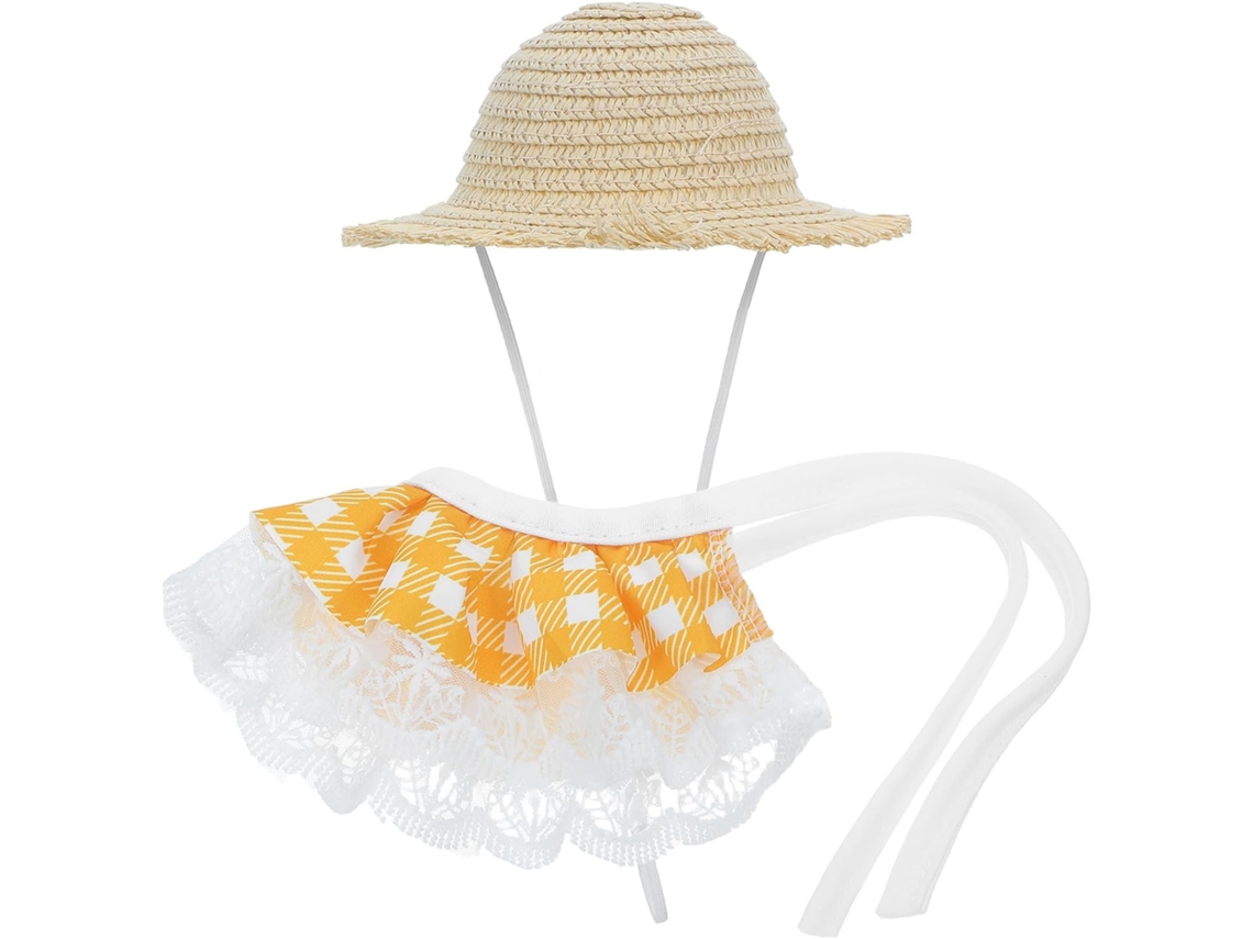 Kichouse 1 Set Disfraz De Ganso Para Veranda, Sombrero De Paja Con Correa Para La Barbilla Y Cuello Con Volantes A