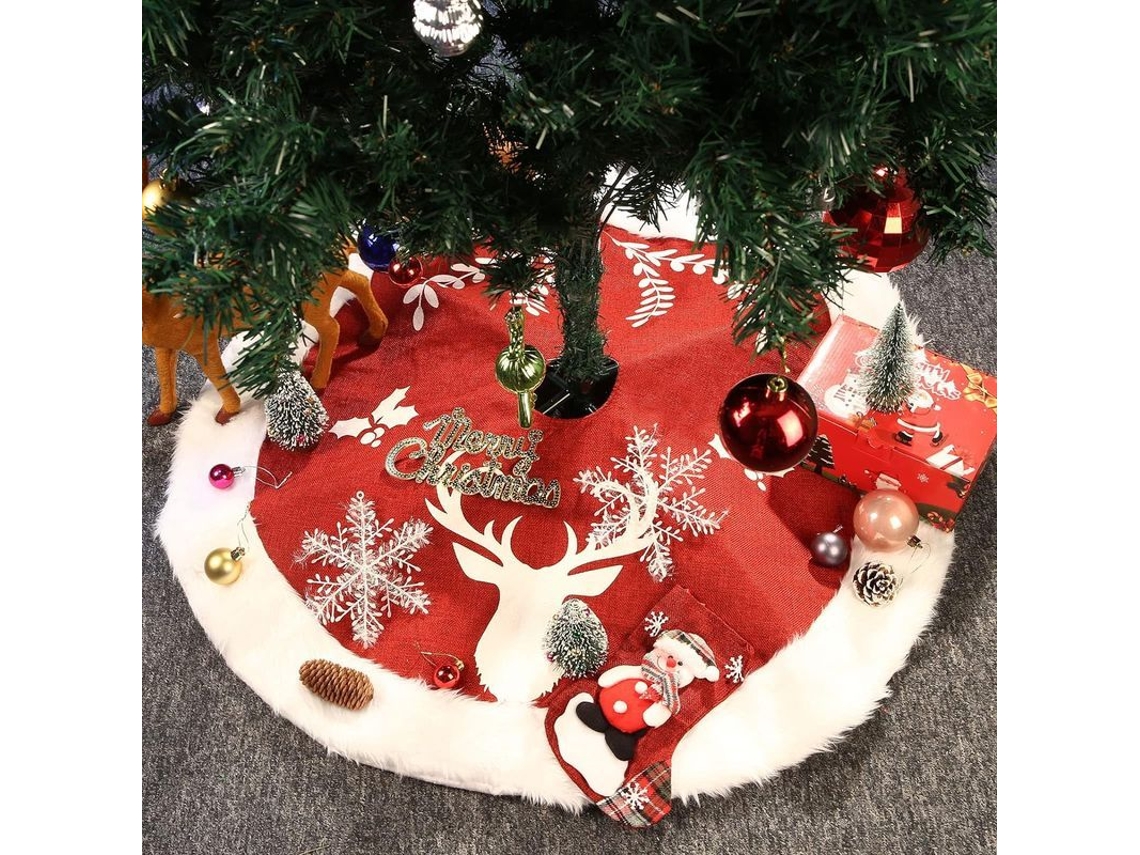 Falda Para Árbol De Navidad, Piel Sintética Blanca Como La Nieve, Rojo/blanco, Decoración Para Árbol De Navidad