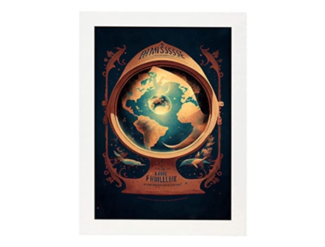 NACNIC Poster Mapa Del Mundo En Estilo Surrealismo Cinematográfico Ilustraciones Y Grabados De Historieta Abstracta Y Artística A3 Marcos Blancos