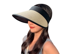 Sombrero de paja de ala ancha para mujer, estilo coreano, plegable, con protección UV para verano