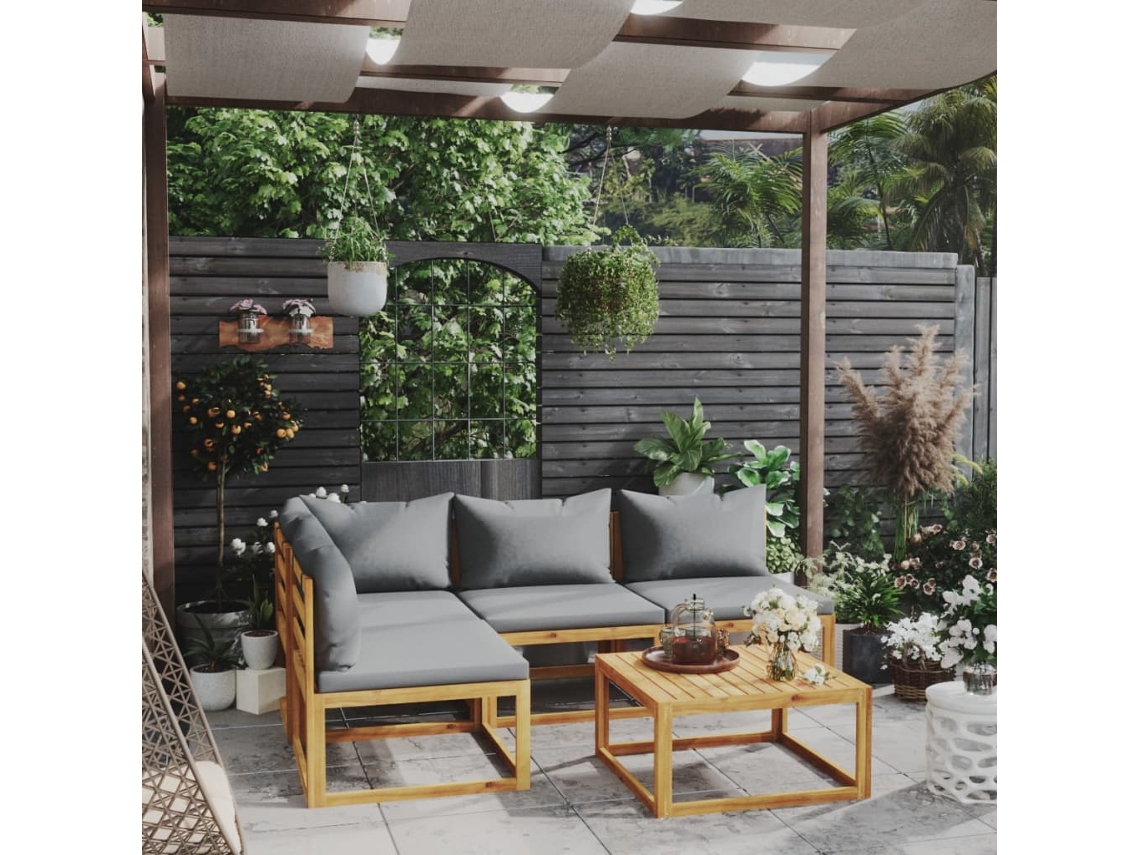 Conjunto de salón de jardín de 5 piezas con cojines de madera maciza de acacia DKD Home Decor