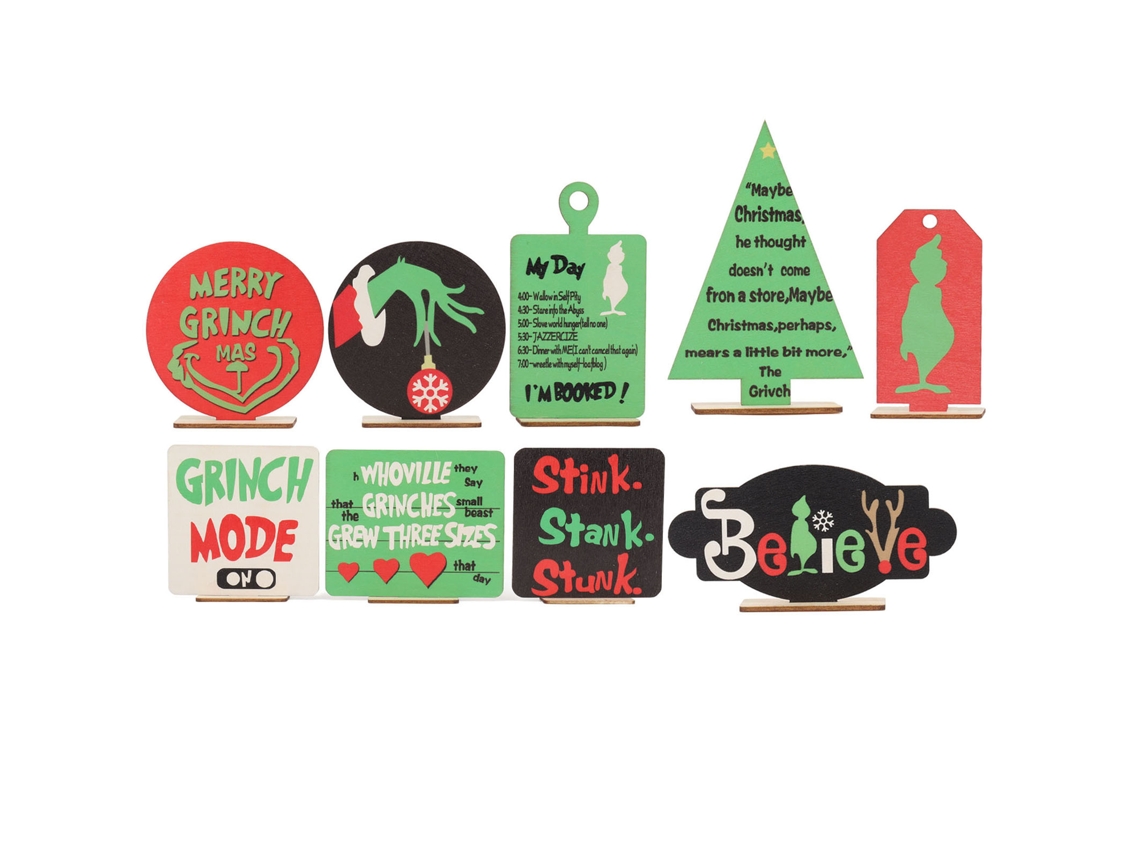 Tarjetas Decorativas Para Estantes Escalonados, Diseño Navideño De Dibujos Animados, Madera Duradera, 9 Unidades