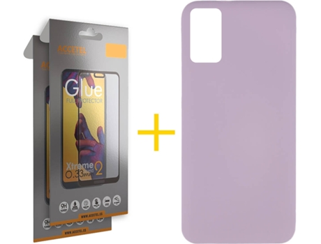 Funda y Protector de Vidrio Full 2 x Samsung Galaxy A41 ACCETEL Silicona Líquida Morado