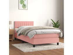 Cama Box Spring Con Colchón Terciopelo Rosa 100x200 Cm