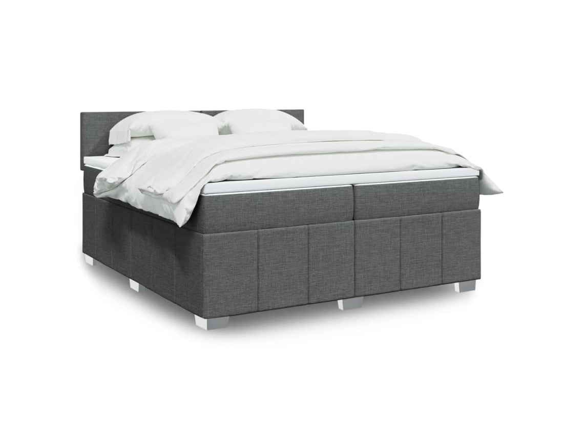 Cama Box Spring Con Colchón Tela Gris Oscuro 200x200 Cm