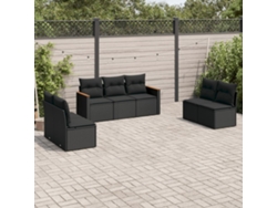 Conjunto de sofá de jardín de 7 piezas con cojines de mimbre negro de DKD Home Decor